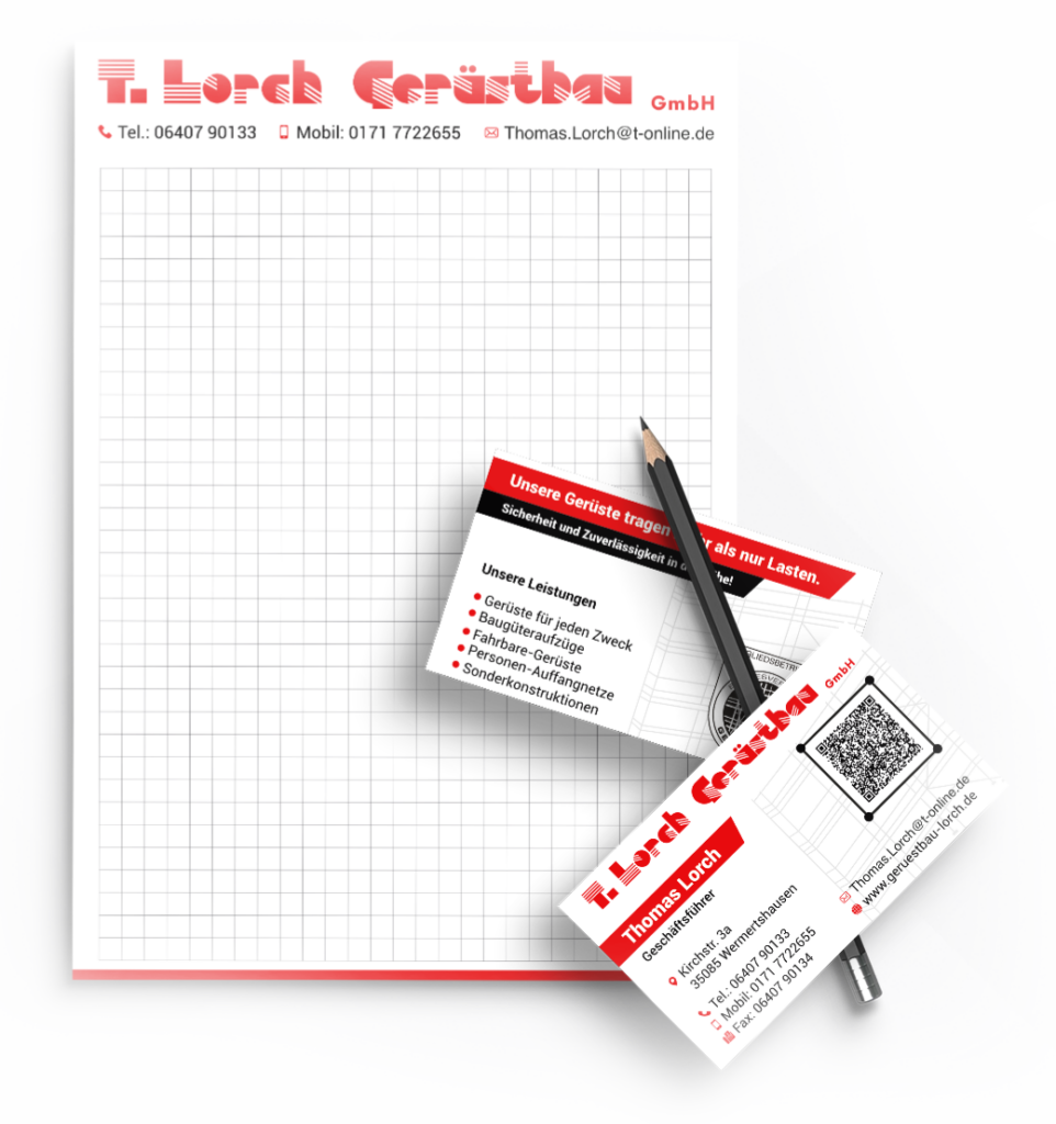 Corporate Design - Notizblock und Visitenkarten von T. Lorch Gerüstbau GmbH